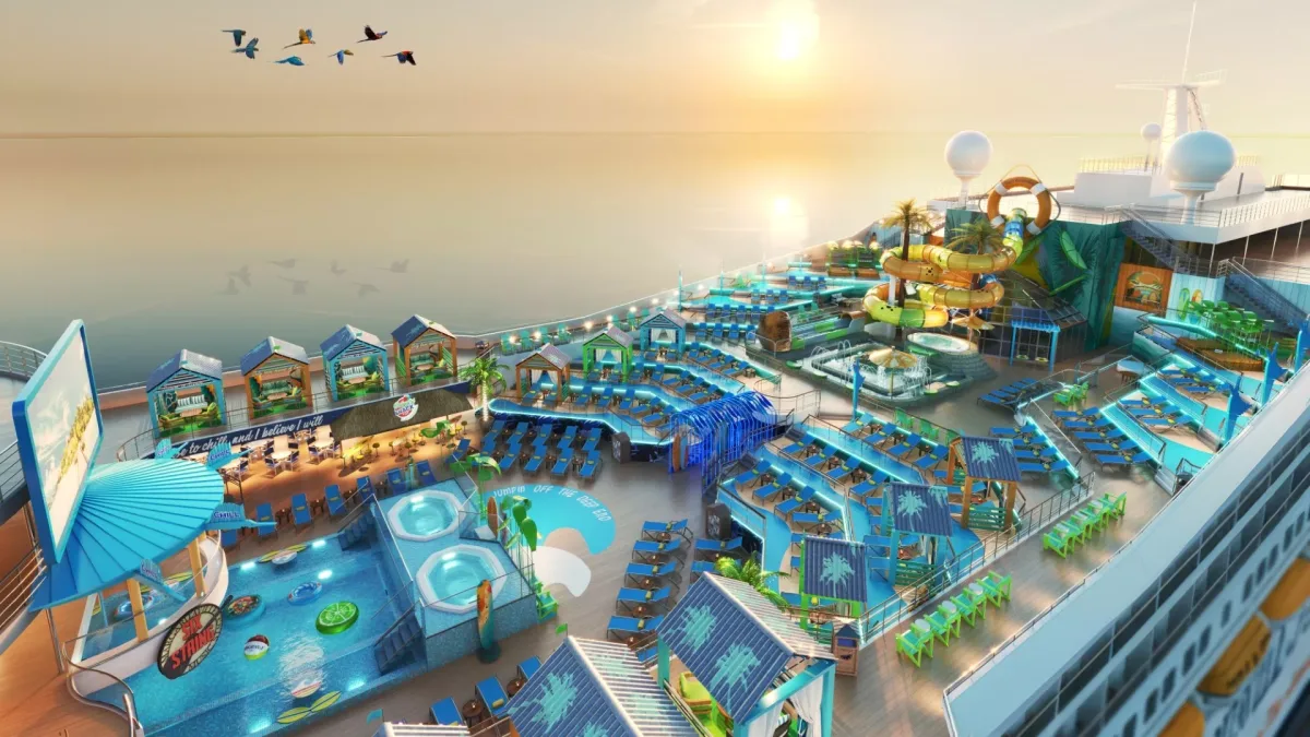 Rendering of the pool deck aboard Margaritaville at Sea Beachcomber